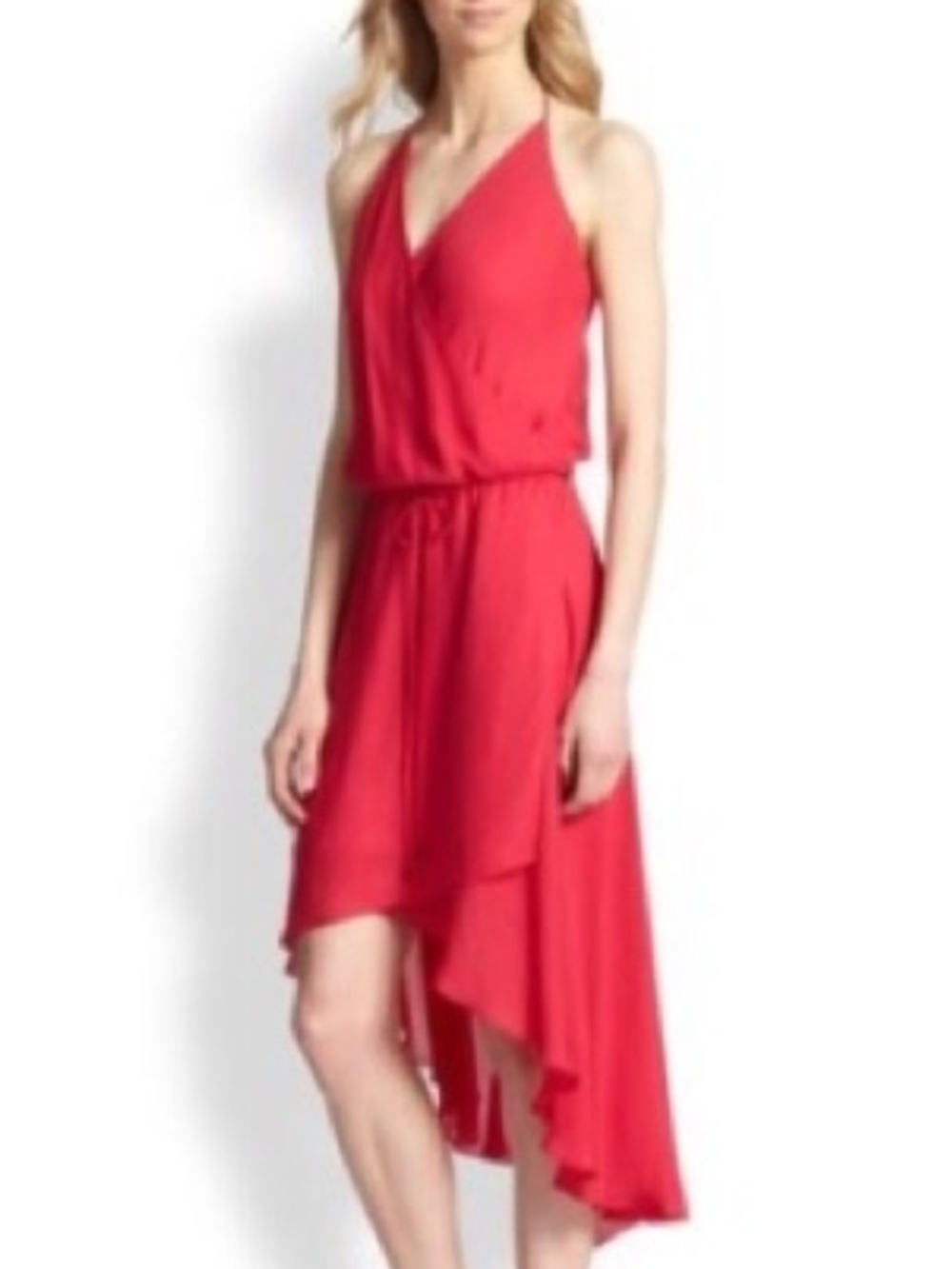 Haute Hippie Red Halter High-Low Silk Wrap  Dress